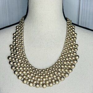 Natasha Signed 21" Bib Necklace Brushed Gold Tone Ball Link Mesh Vintage